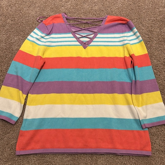 💜 3 for $10 Colorful Striped Women's Sweater - Picture 3 of 5